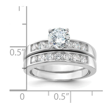 Sterling Silver Cubic Zirconia Engagement Ring Wedding BTwo Piece Set Size 8