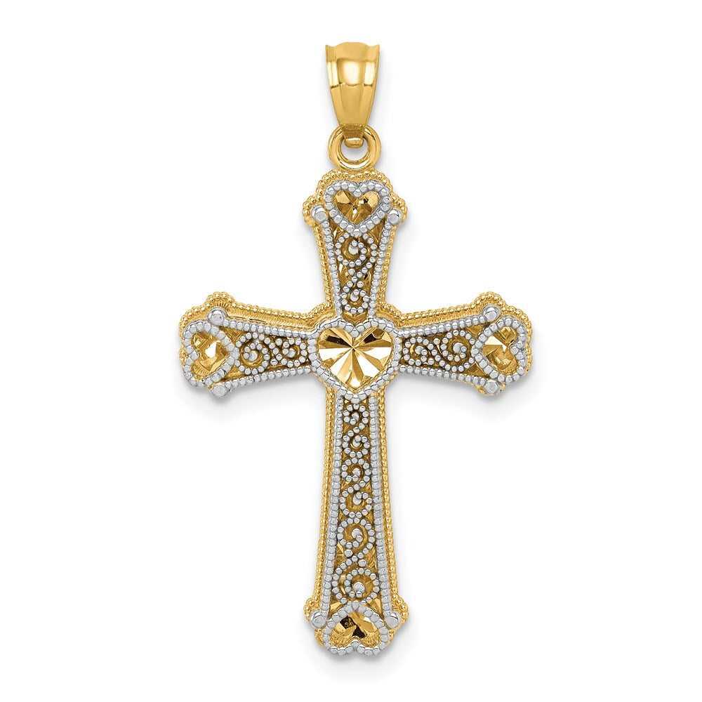 14k Two-tone Gold Hearts Cross Pendant for Women