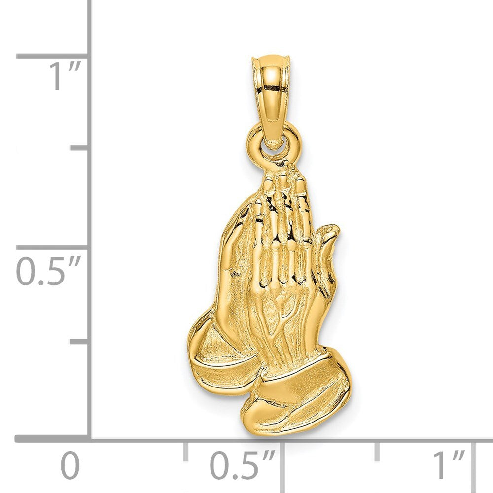 14k Yellow Gold 2-D Praying Hands Charm Pendant for Women