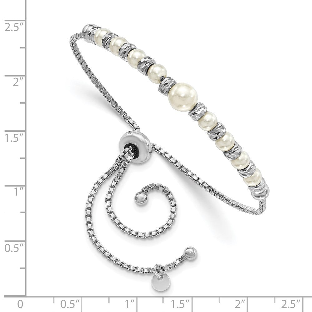 Sterling Silver RH-plated Diamond-Cut Beads Glass Pearl Adjustable Bracelet