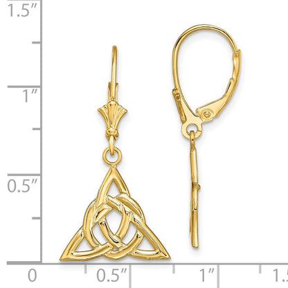 14k Yellow Gold Small Celtic Trinity Knot Drop Dangle Earrings