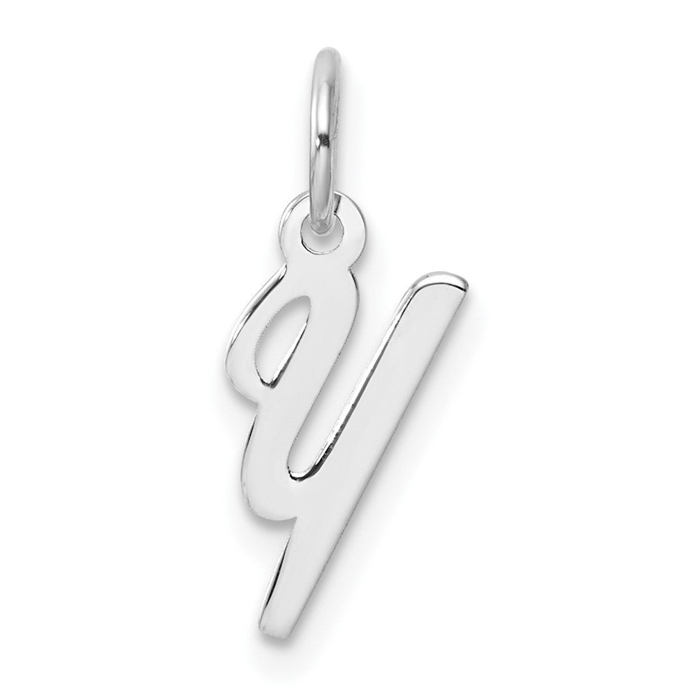 14k White Gold Small Script Letter Y Initial Charm Pendant