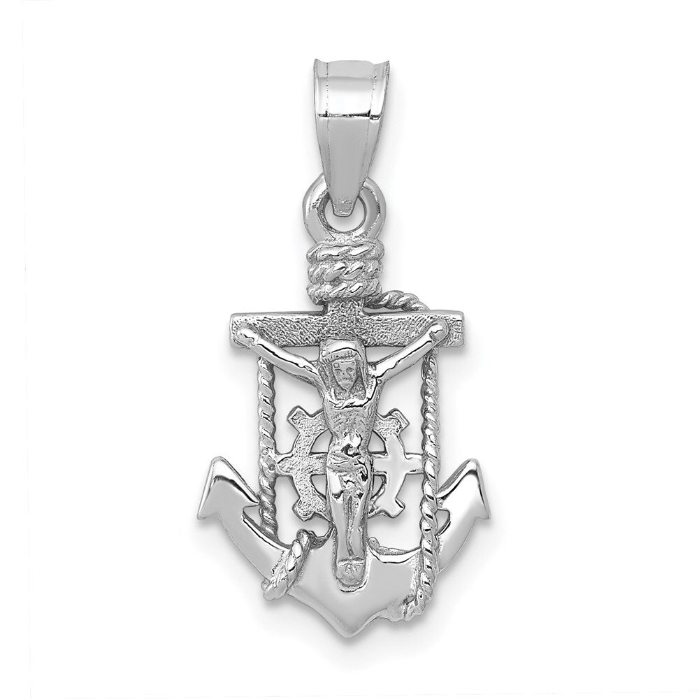 14k White Gold Polished Mariner Crucifix Pendant for Women