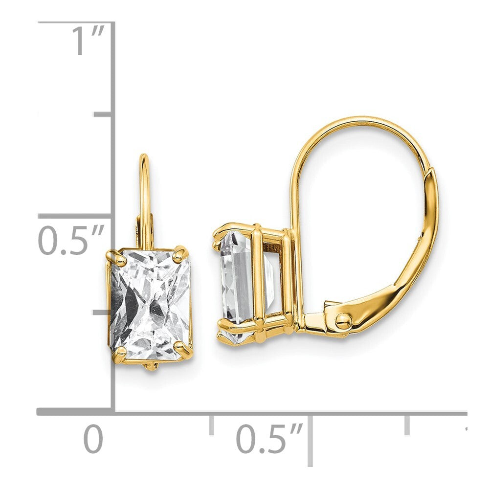 14k Yellow Gold 7x5mm Emerald Cut Cubic Zirconia Dangle Earrings Leverback