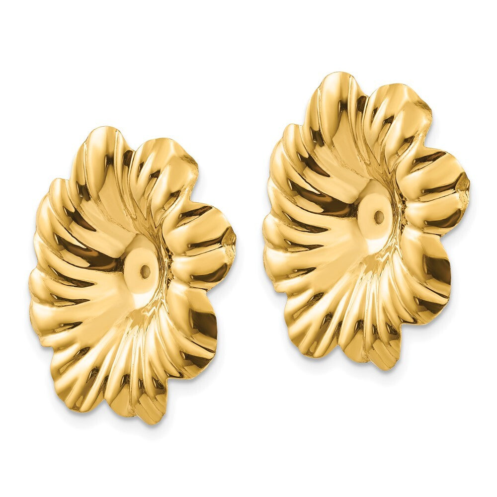 14k Yellow Gold Polished Floral Earring Jackets Gift for Women