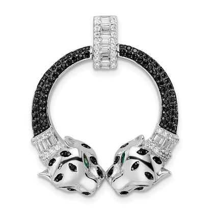Sterling Silver Polished Cubic Zirconia Double Cheetah Head Pendant