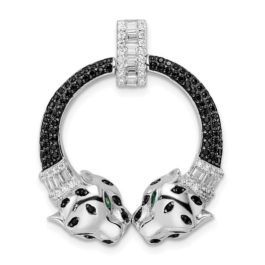 Sterling Silver Polished Cubic Zirconia Double Cheetah Head Pendant