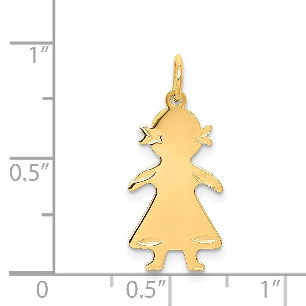 14k Yellow Gold .018 Depth Engravable Girl Charm Pendant for Women