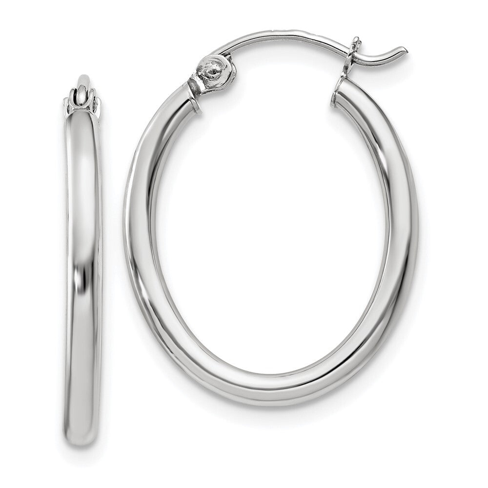 14k White Gold Polished 2mm Oval Tube Hoop Earrings Gift for Women