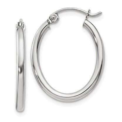 14k White Gold Polished 2mm Oval Tube Hoop Earrings Gift for Women