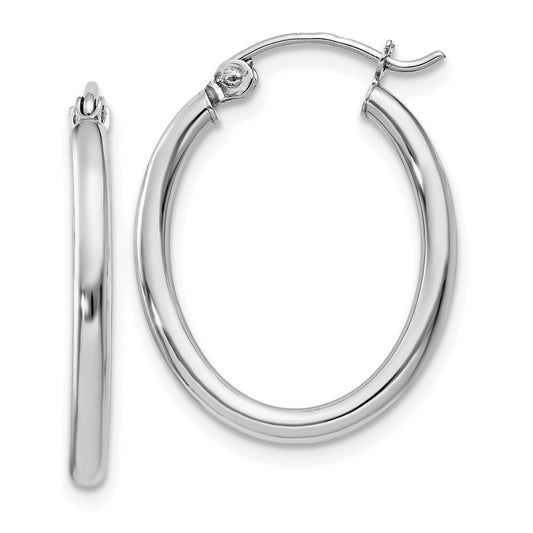 14k White Gold Polished 2mm Oval Tube Hoop Earrings Gift for Women