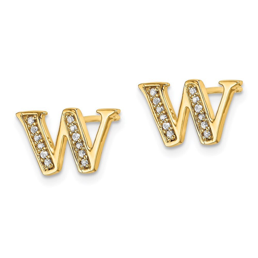 14k Yellow Gold Diamond Initial W Stud Earrings