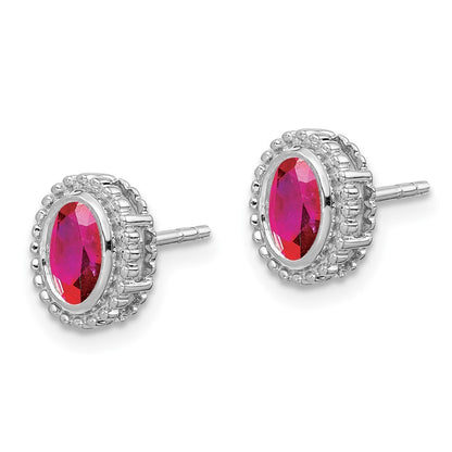 14k White Gold Oval Ruby Stud Earrings