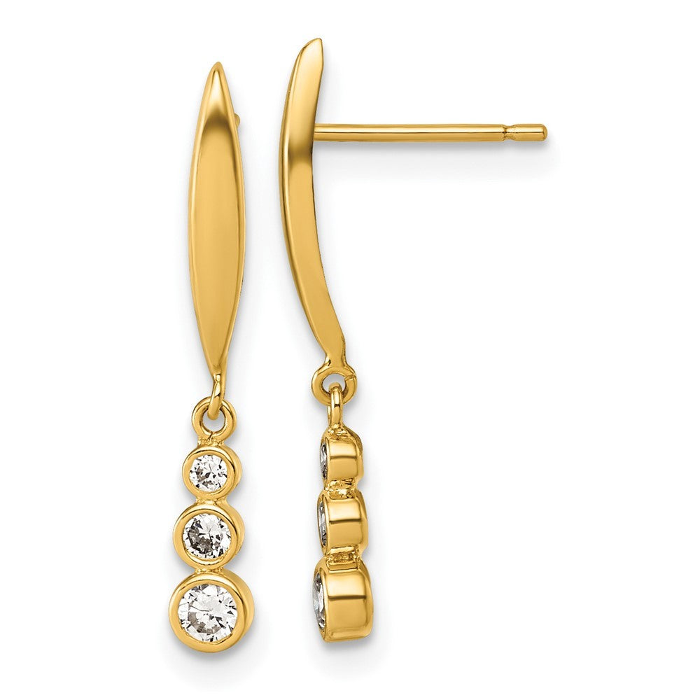 14k Yellow Gold Polished Graduated Triple CZ Dangle Earrings