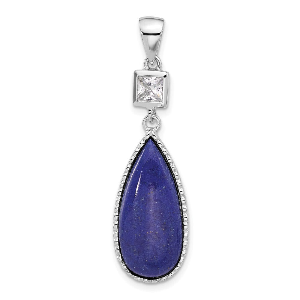 Sterling Silver Rhodium-plated Lapis Lazuli and Cubic Zirconia Pendant