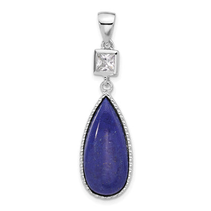 Sterling Silver Rhodium-plated Lapis Lazuli and Cubic Zirconia Pendant