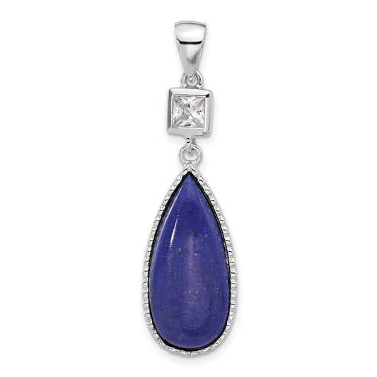 Sterling Silver Rhodium-plated Lapis Lazuli and Cubic Zirconia Pendant