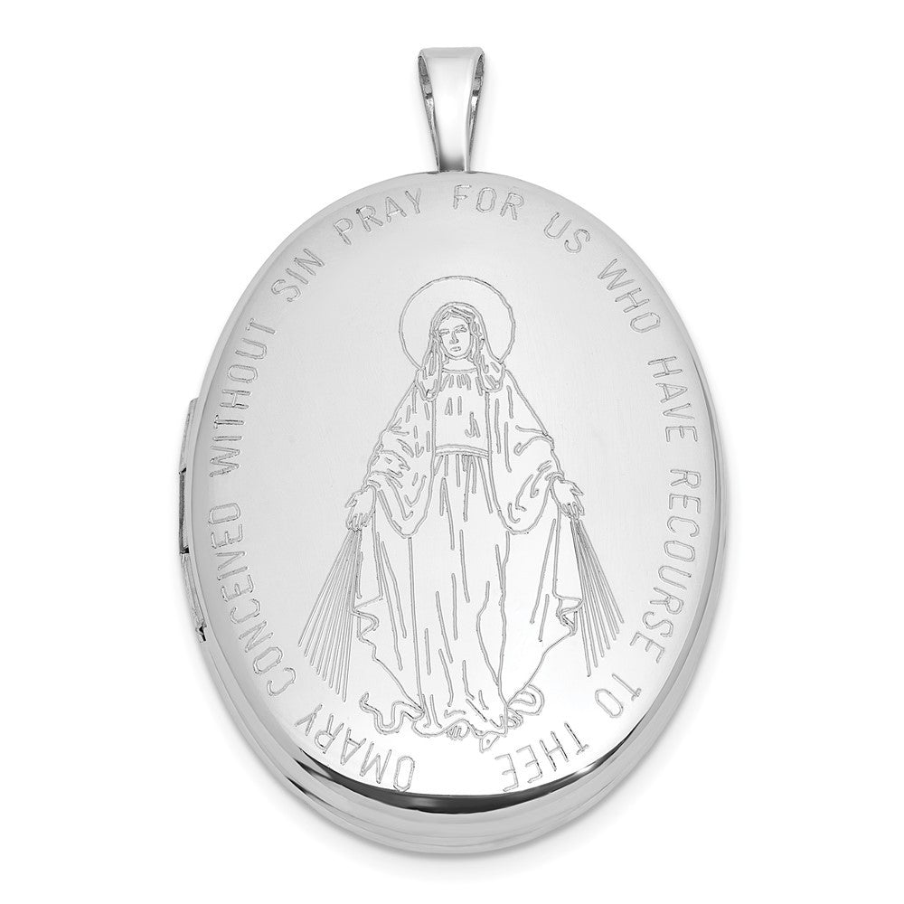 Sterling Silver Polished Front Brushed Back Miraculous Medal 20mm Oval Locket