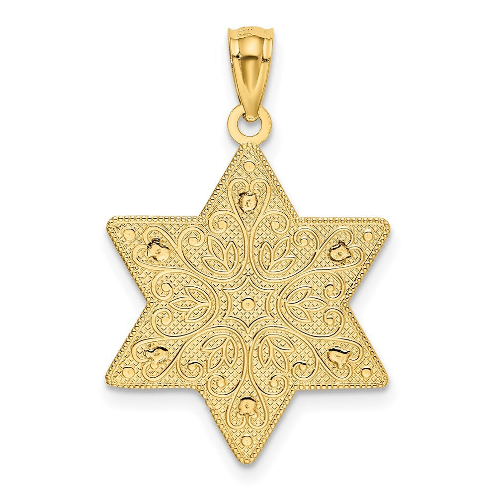 14k Two-tone Gold Polished Reversible Filigree Star Of David Pendant