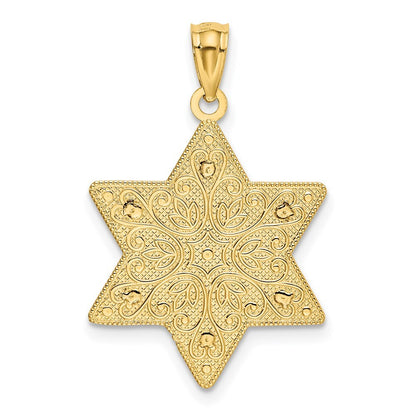 14k Two-tone Gold Polished Reversible Filigree Star Of David Pendant