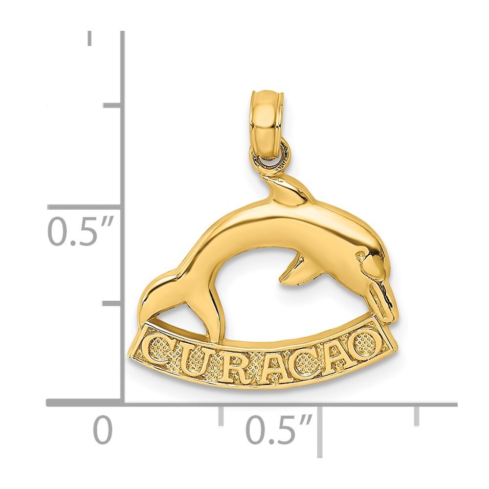 14k Yellow Gold 2-D CURACAO Under Polished Dolphin Charm Pendant for Women