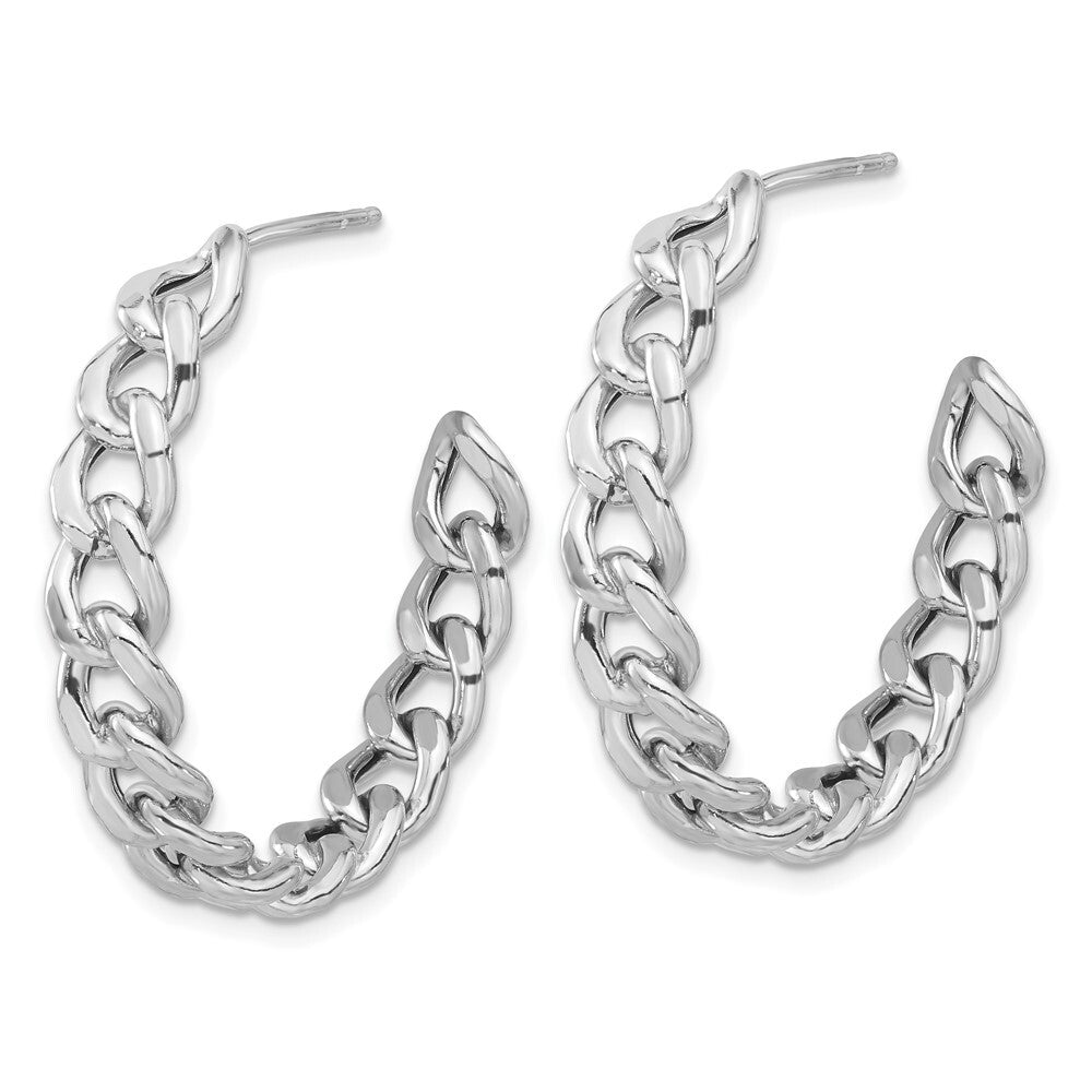 Sterling Silver Rhodium-plated Curb Link C-Hoop Earrings
