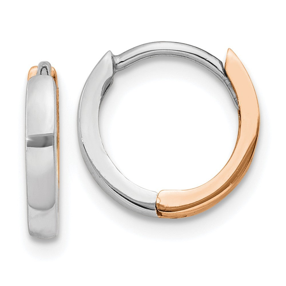 14k Two-tone Gold Rose and White Gold 1.75mm Hinged Hoop Earrings