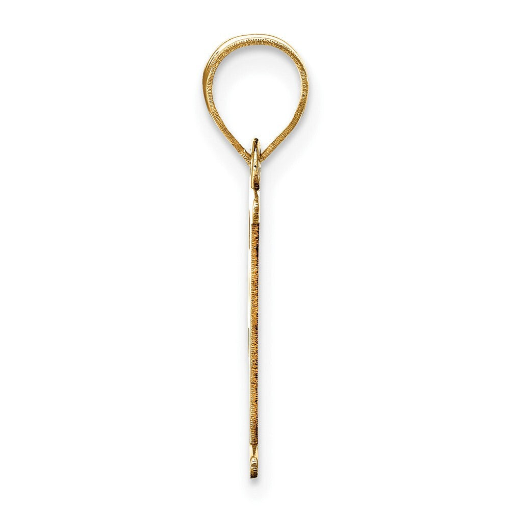 14k Yellow Gold Polished Etched Letter F Initial Pendant for Women