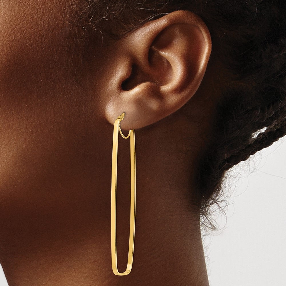 14k Yellow Gold Polished 2mm Rectangle Hoop Earrings