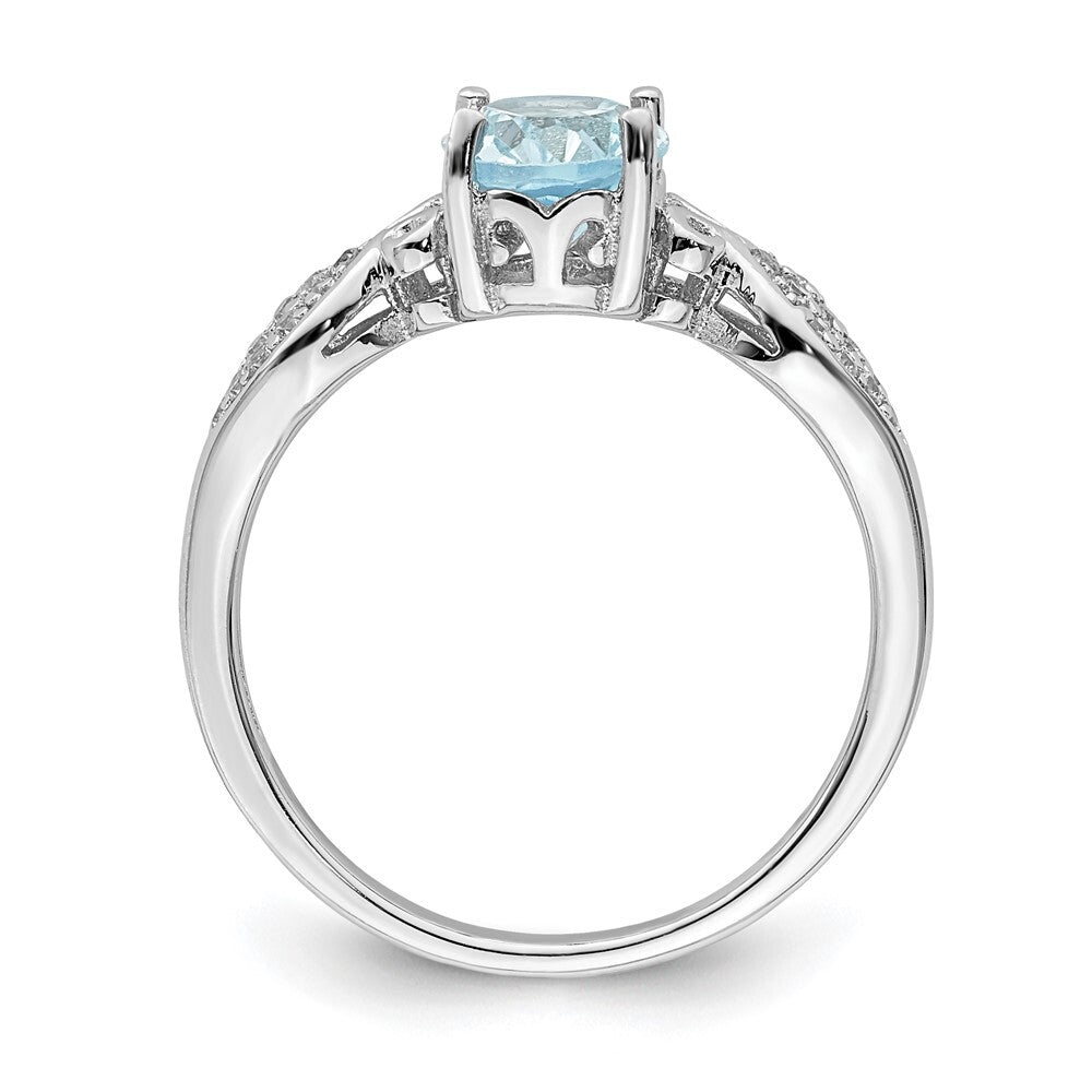 Sterling Silver Rhod-plated Polished Blue Topaz and Cubic Zirconia Ring SZ 7