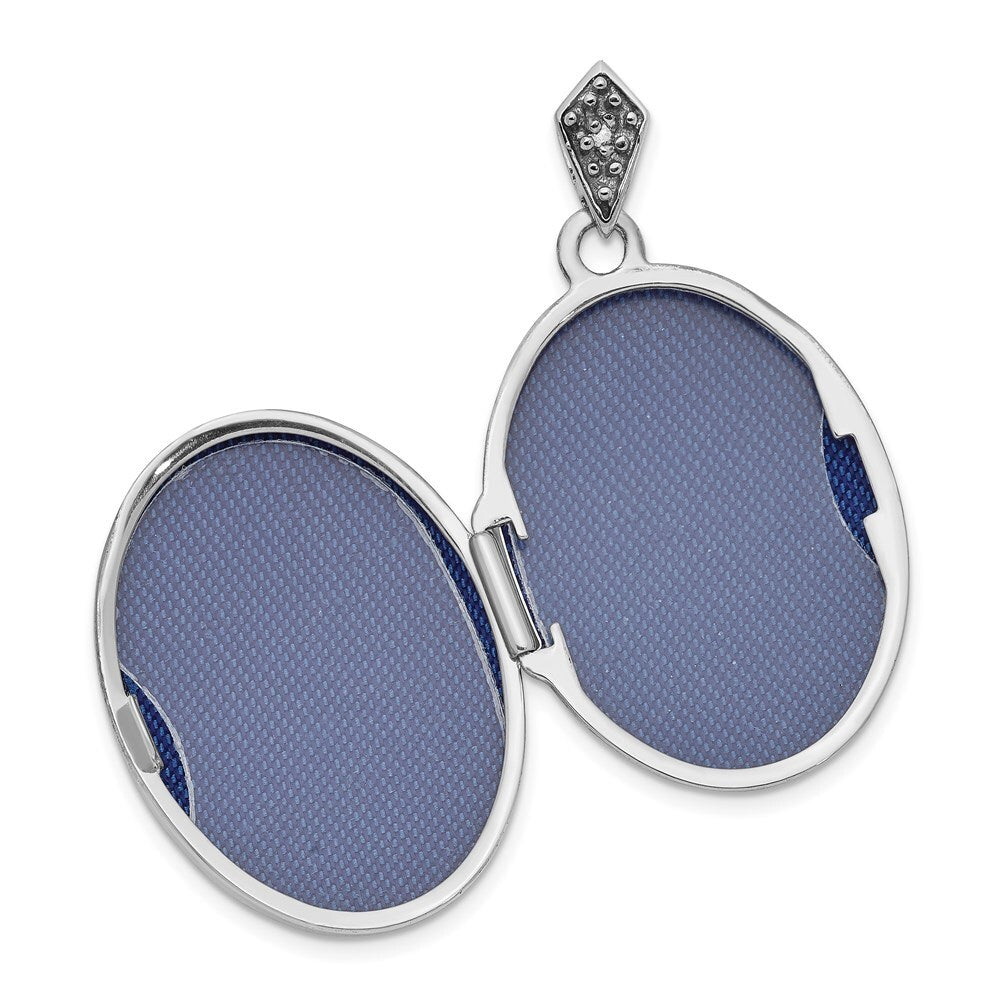 14k White Gold Diamond Tree 23mm Blue Fabric Locket Pendant for Women