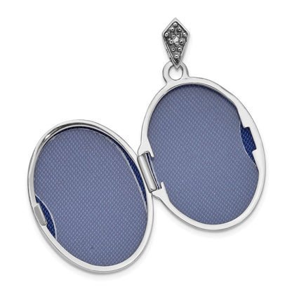 14k White Gold Diamond Tree 23mm Blue Fabric Locket Pendant for Women