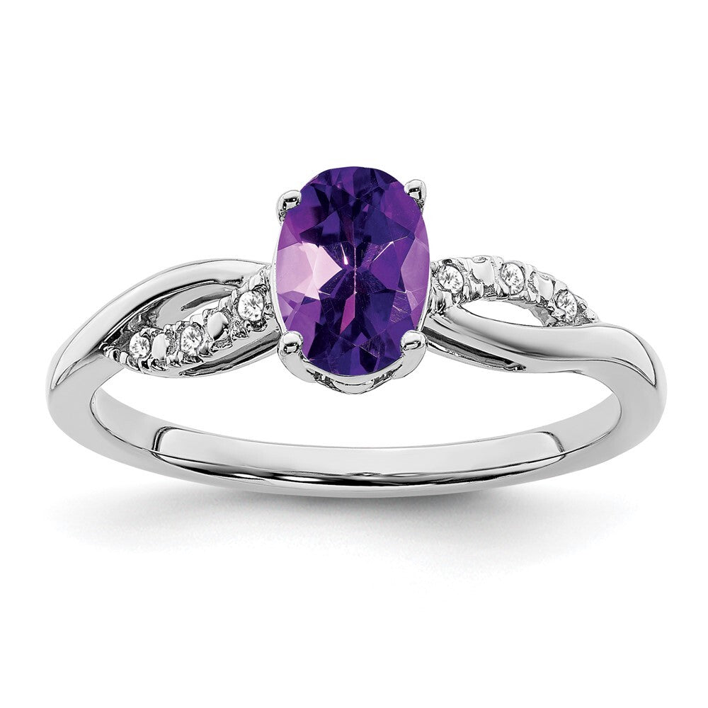 14k White Gold Oval Amethyst and Diamond Ring Size 7