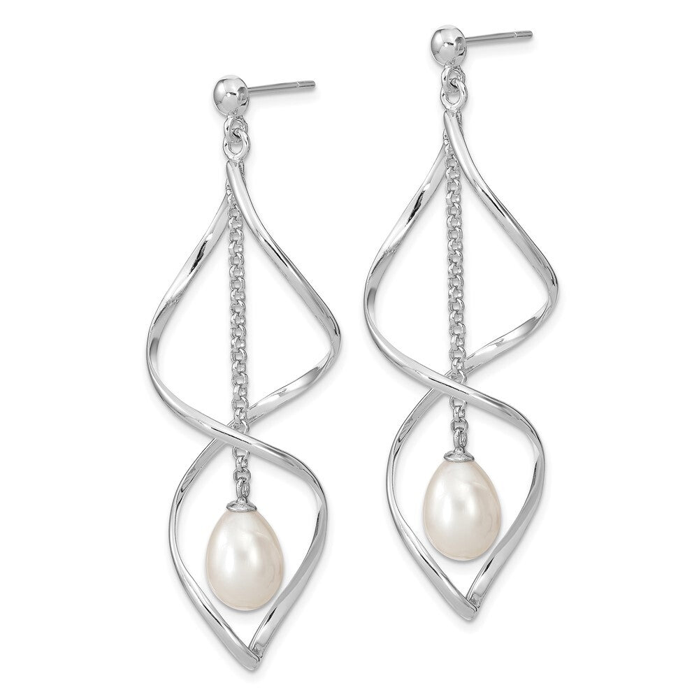 Sterling Silver 7-8mm White Rice Freshwater Cultured Pearl Post Dangle Earring