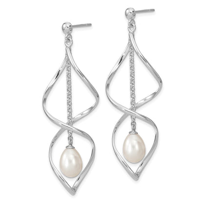 Sterling Silver 7-8mm White Rice Freshwater Cultured Pearl Post Dangle Earring
