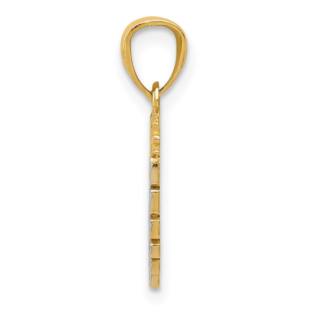 14k Yellow Gold and White Rhodium I LOVE YOU Heart and Arrow Pendant