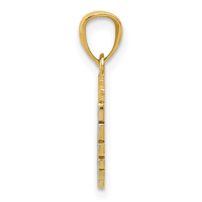 14k Yellow Gold and White Rhodium I LOVE YOU Heart and Arrow Pendant