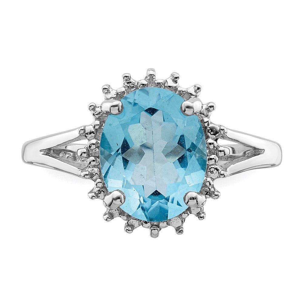 Sterling Silver Rhodium Swiss Blue Topaz & Diamond Ring Size 8