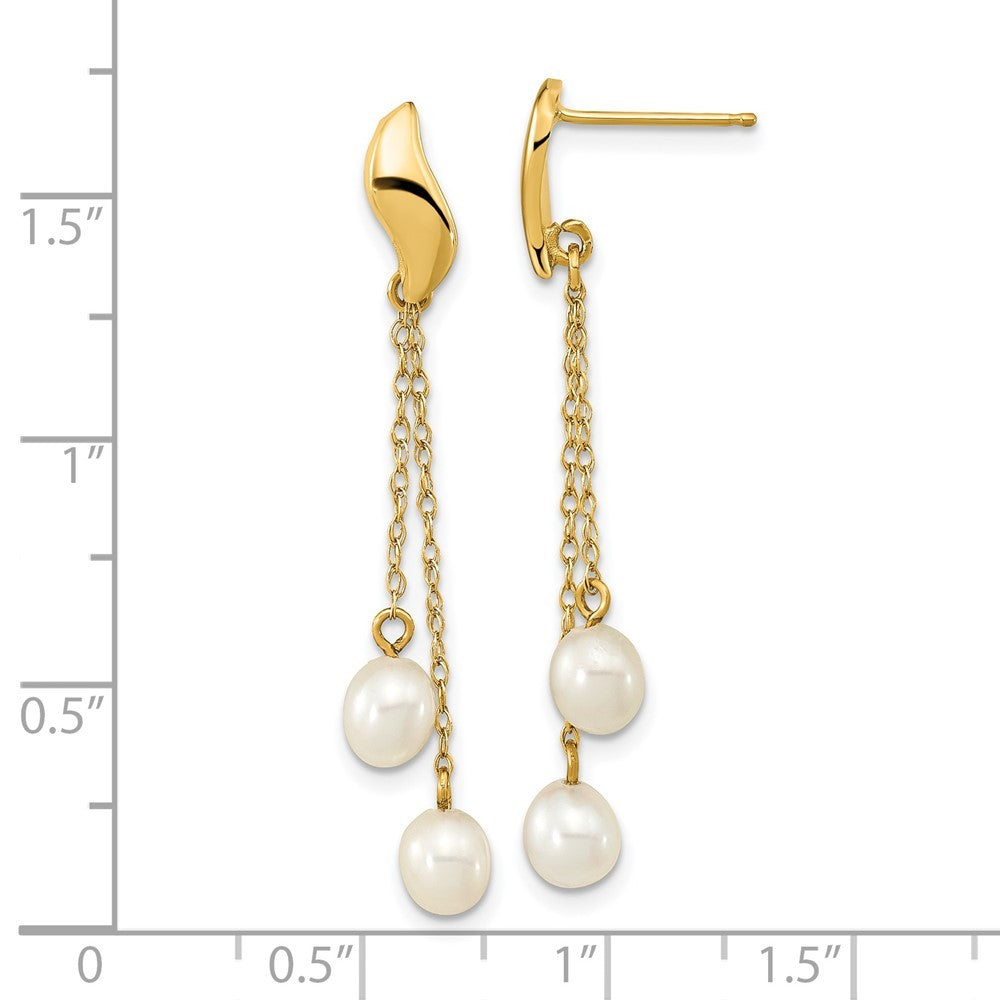 14k Yellow Gold 4-5mm White Rice Freshwater Cultured Pearl Dangle Earrings