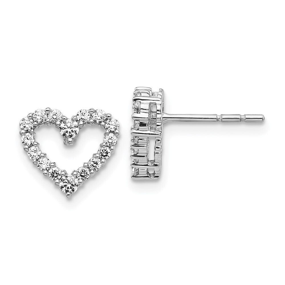 14k White Gold Diamond Heart Stud Earrings