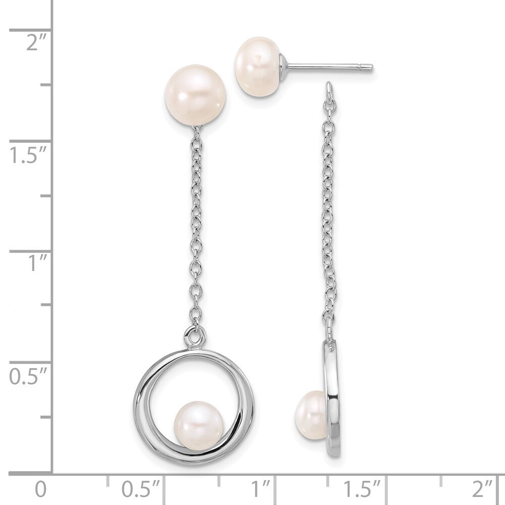 Sterling Silver 5-7mm White Button Cultured Pearl Post Dangle Earrings