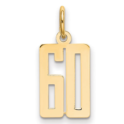 14k Yellow Gold Small Elongated Number 60 Charm Pendant for Women