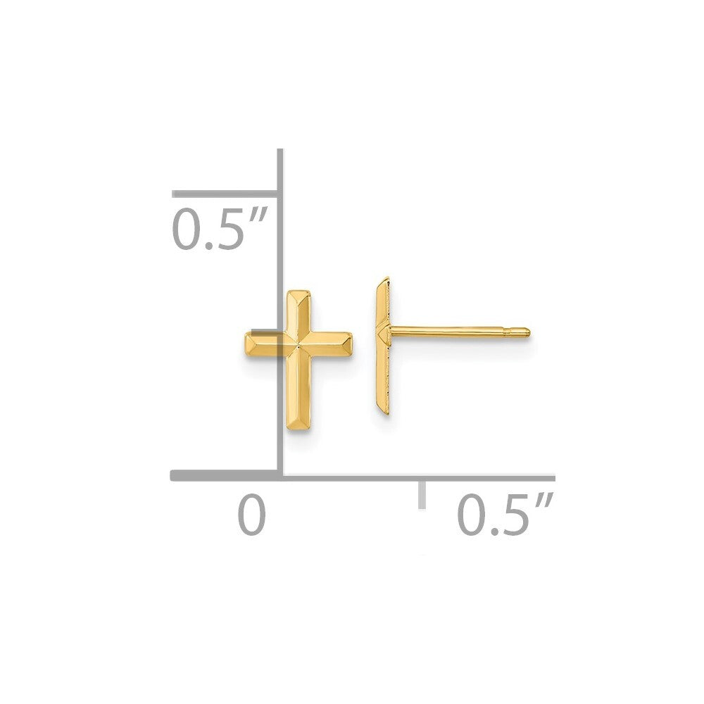 14k Yellow Gold Polished 3D Cross Stud Earrings Gift for Women