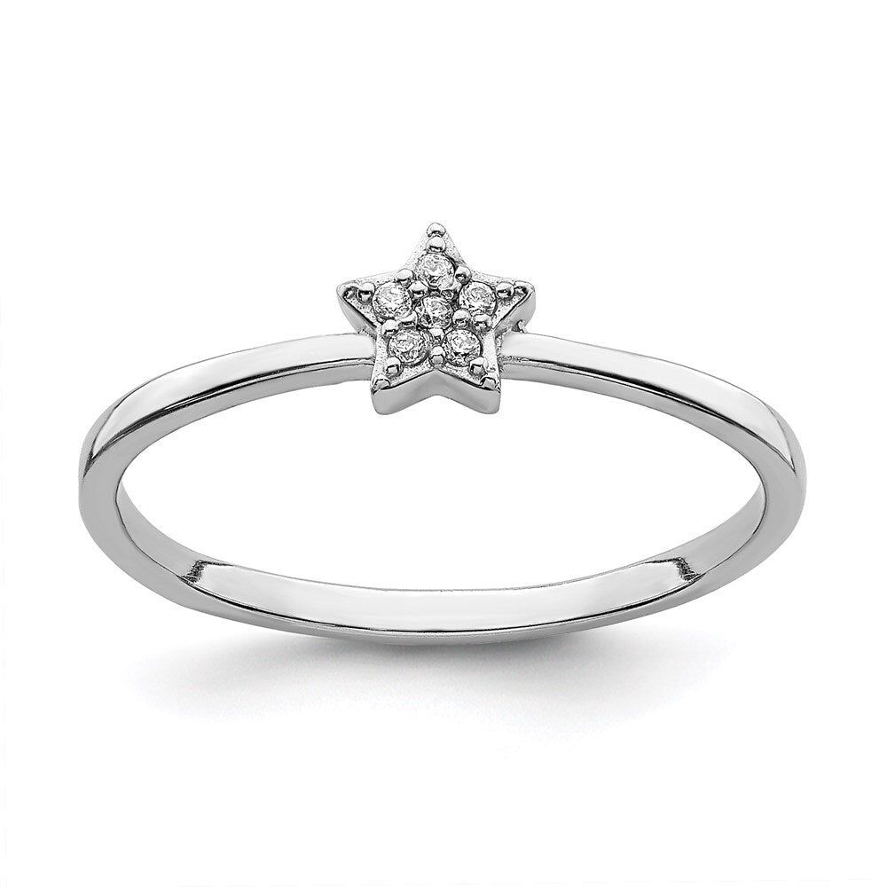 Sterling Silver Rhodium Plated CZ Star Ring Size 7