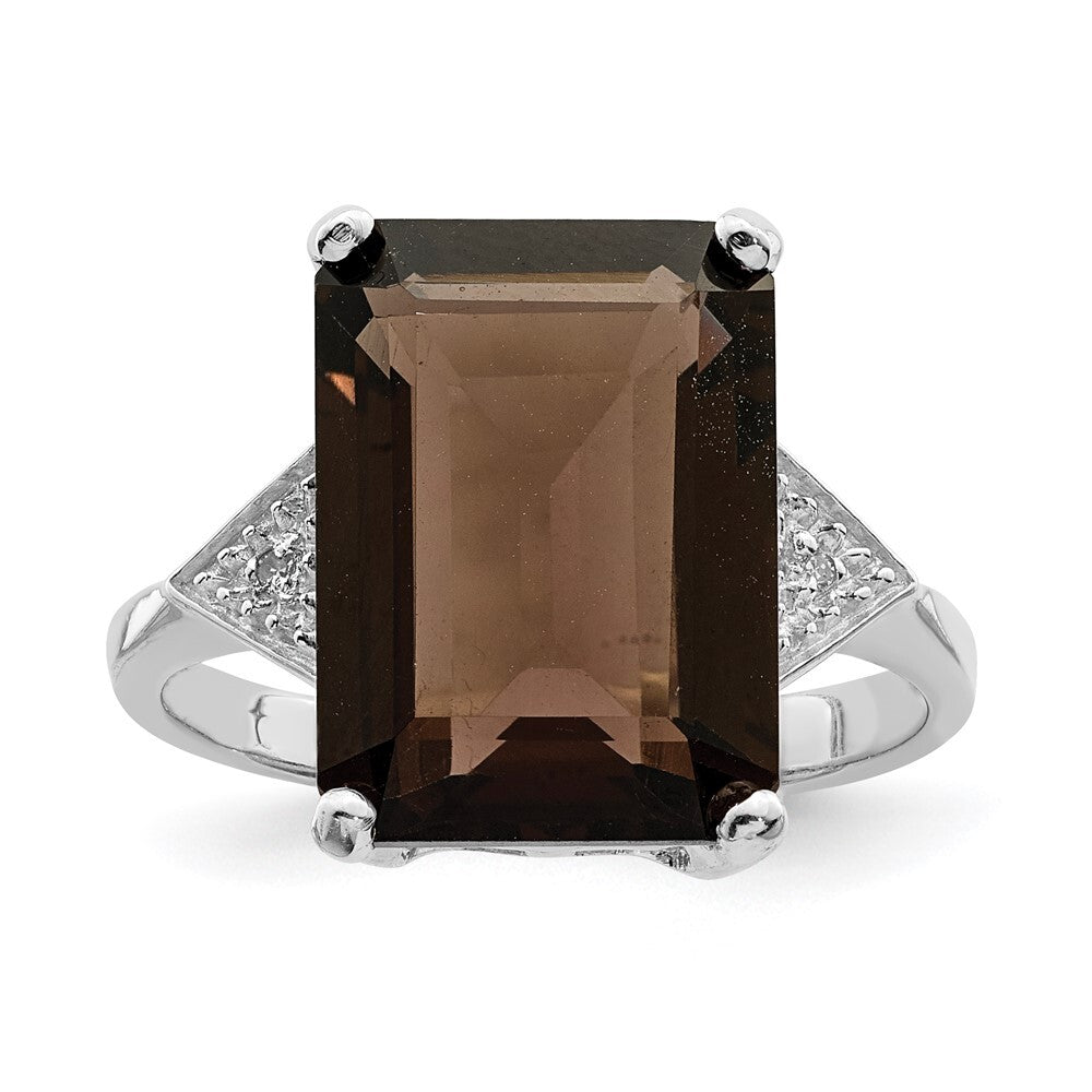 Sterling Silver Rhodium Smoky Quartz & Diamond Ring Size 8