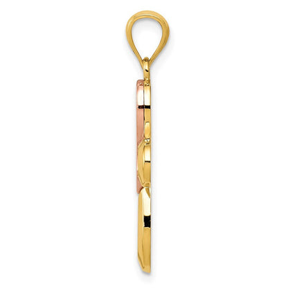 14k Two-tone Gold Polished Pink Ribbon Cross Pendant for Women