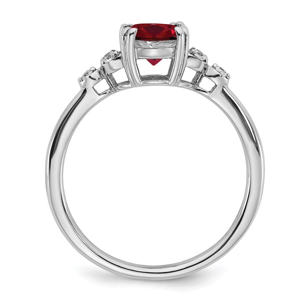 Sterling Silver Rhodium-plated Created Ruby and Diamond Ring Size 6