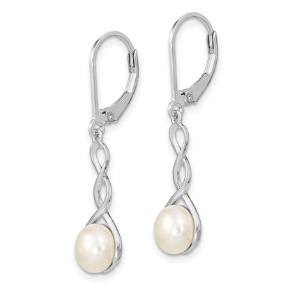 Sterling Silver Twisted 7-8mm Cultured Pearl Leverback Dangle Earrings