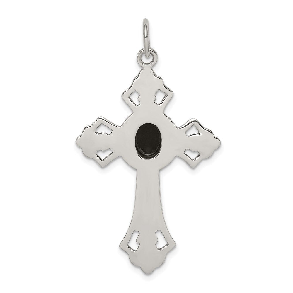 Sterling Silver Onyx Antiqued Cross Pendant Holiday Gift for Women