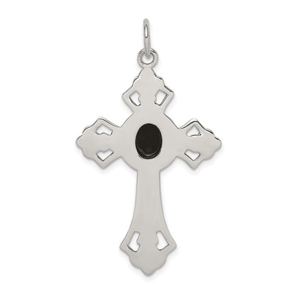 Sterling Silver Onyx Antiqued Cross Pendant Holiday Gift for Women